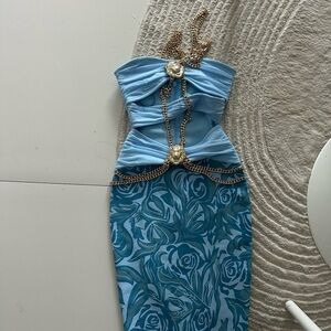 Blue bodycon embellished dress